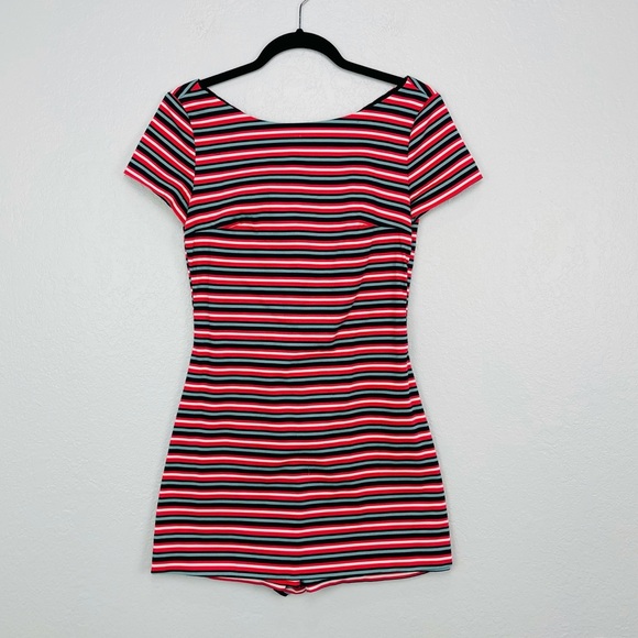 Zara Open Back Striped Skort Romper Blue Pink Sm - Picture 3 of 5